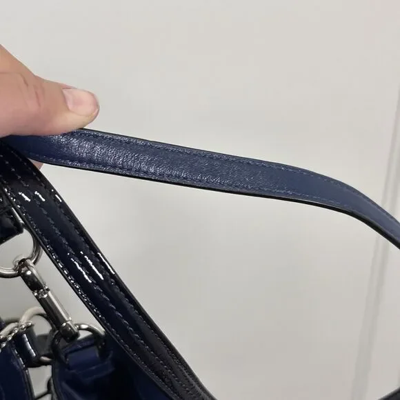 COACH 19569 Audrey Cinched Dark Blue Patent Leather Shoulder Bag Purse - Picture 12 of 12